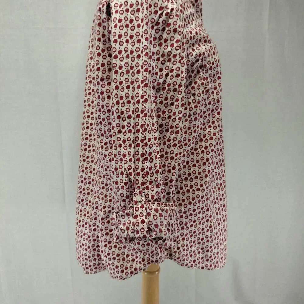 Talbots Apple Print Rolled LS Sleeve Button Down Blouse Red Size 16 - Picture 9 of 10